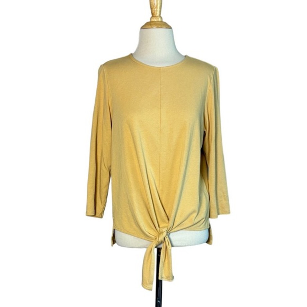 J. JILL Women Medium Mustard Cotton Modal Long Sleeve Tie Front Top Casual Comfy